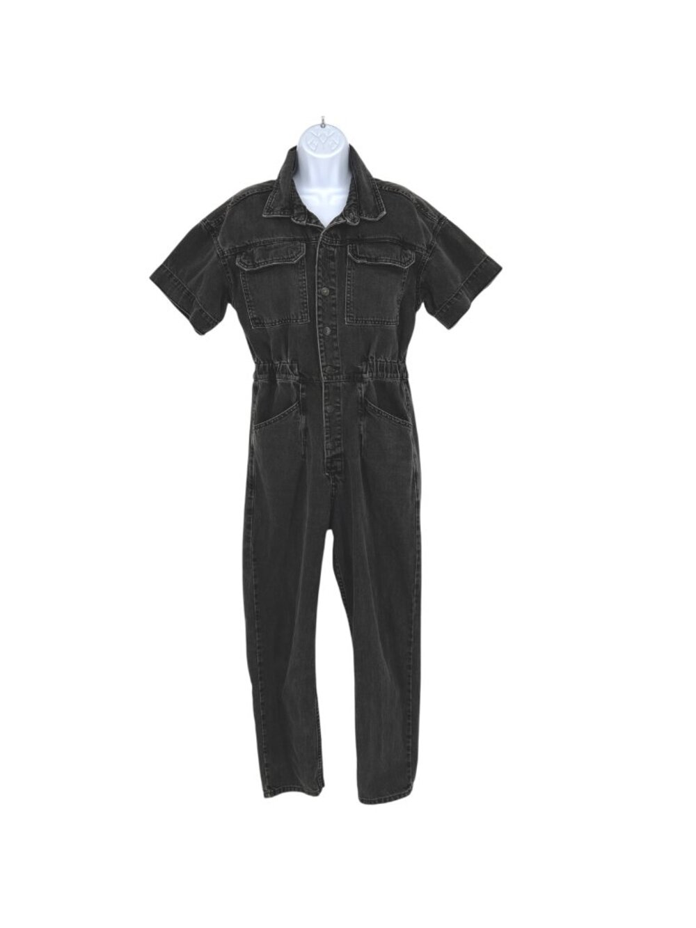 We The Free Marci Black Denim Jumpsuit Short Sleeves Elastic Waist Size Medium